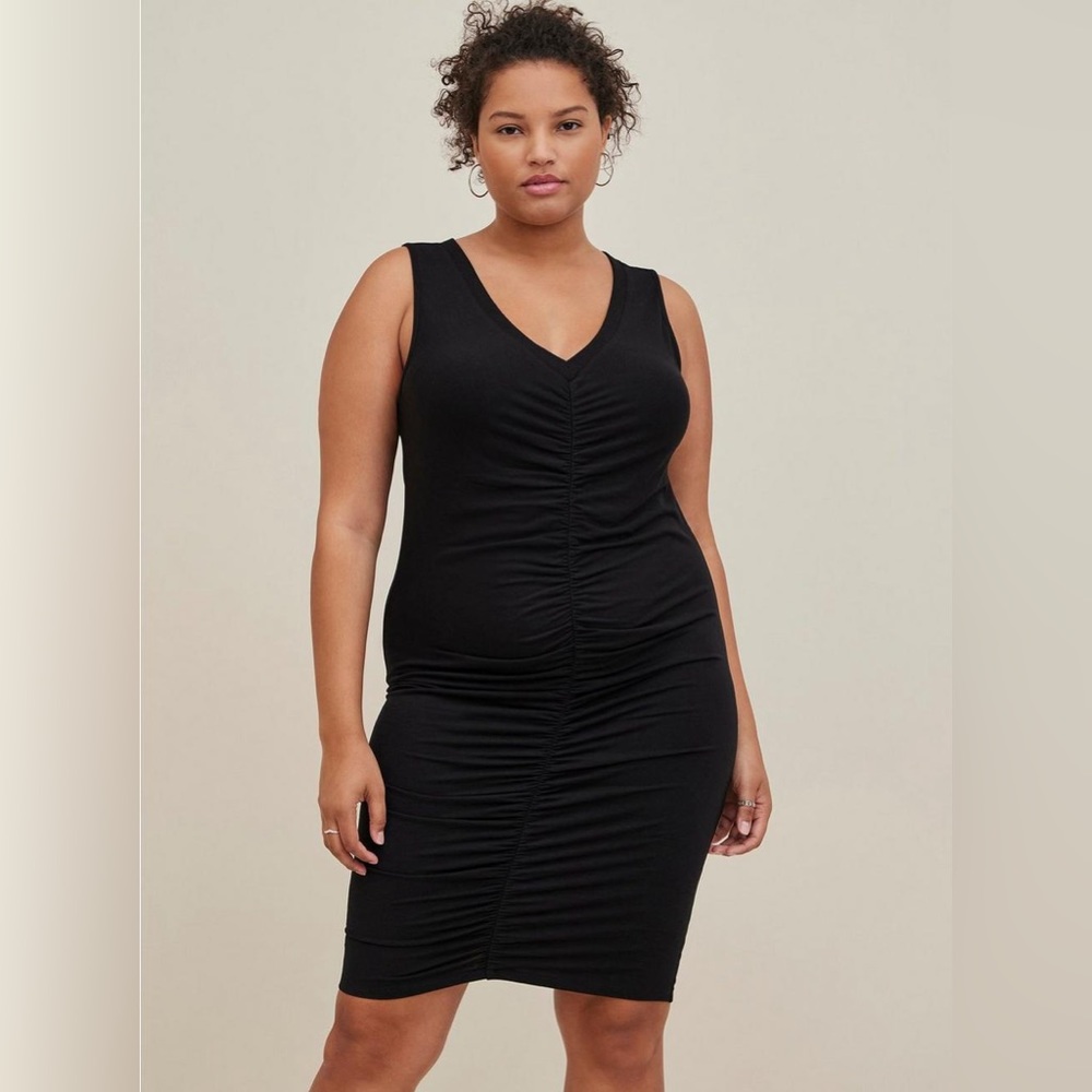 Torrid Mini Jersey Ruched Bodycon Black Dress Size 2X NEW